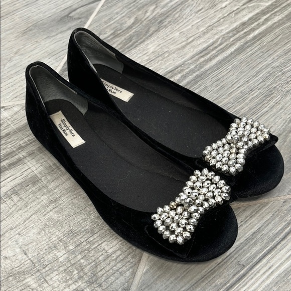 Simply Vera Vera Wang Shoes - Simply Vera Black Velvet Flats with Embellished Bow